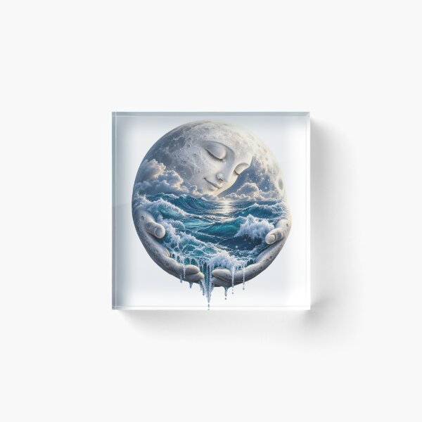 Item preview, Moon Holding the Ocean – Celestial Sea Surreal Nature Art designed and sold by Prince Tripathi .