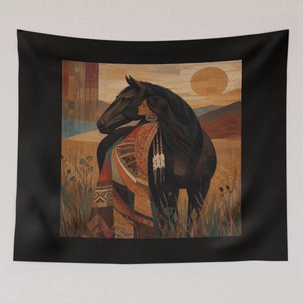 Item preview, Tribal Woman Black Horse Artwork  designed and sold by NivyasArtistry.