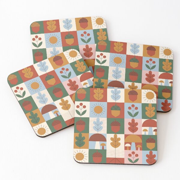 Item preview, Mid-Century Scandi Autumn Pattern - Hazelnut & Mushroom Folk Art designed and sold by ShabanMerch⭐⭐⭐.