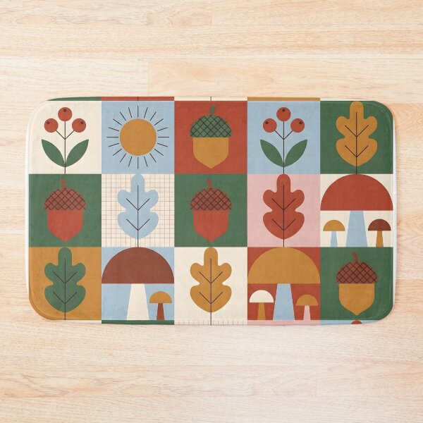Item preview, Mid-Century Scandi Autumn Pattern - Hazelnut & Mushroom Folk Art designed and sold by ShabanMerch⭐⭐⭐.