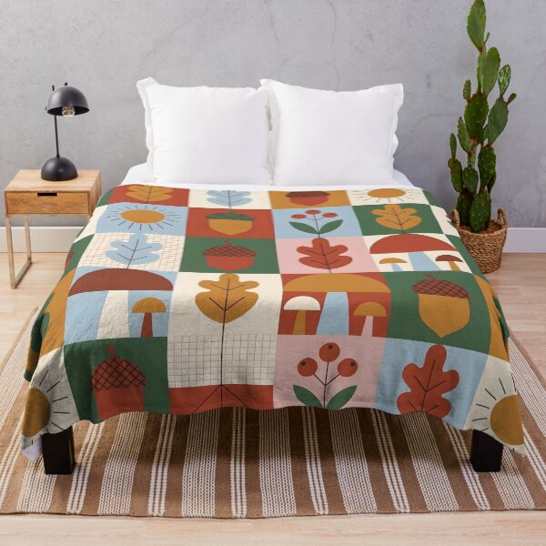 Item preview, Mid-Century Scandi Autumn Pattern - Hazelnut & Mushroom Folk Art designed and sold by ShabanMerch⭐⭐⭐.