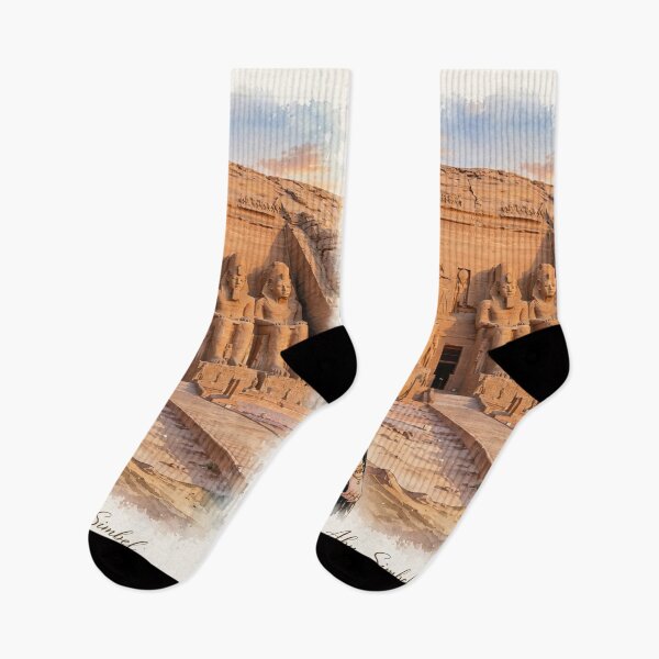 Item preview, Egypt Abu Simbel Temple with a Mysterious Redhead Traveler in an Elegant Black and Gold Dress, Ancient Statues and Magical Desert Sunset designed and sold by DibujandoPorfa.