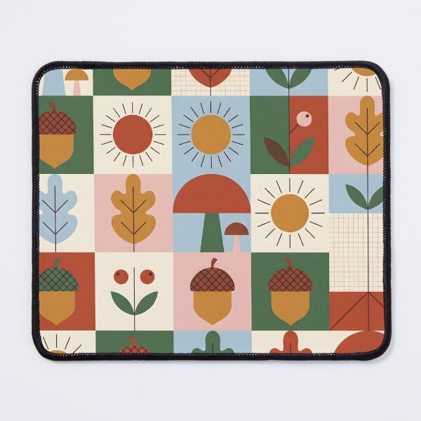 Item preview, Mid-Century Scandi Autumn Pattern - Hazelnut & Mushroom Folk Art designed and sold by ShabanMerch⭐⭐⭐.