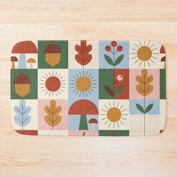 Item preview, Mid-Century Scandi Autumn Pattern - Hazelnut & Mushroom Folk Art designed and sold by ShabanMerch⭐⭐⭐.