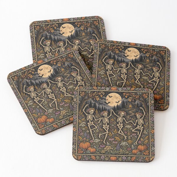 Item preview, Dancing Skeletons in a Haunted Wildflower Garden designed and sold by ParfaitPrints.
