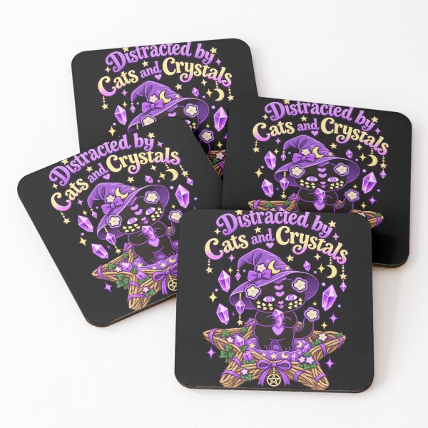 Item preview, Distracted by Cats and Crystals – Witchy Black Cat Crystal Magic designed and sold by BigfeetLittlepaws.