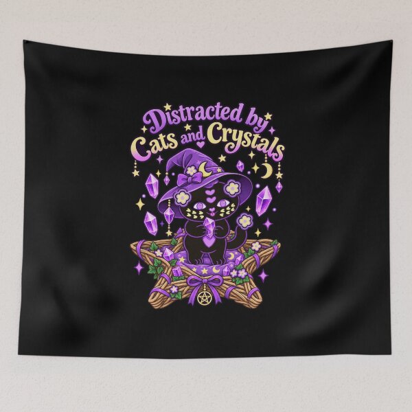 Item preview, Distracted by Cats and Crystals – Witchy Black Cat Crystal Magic designed and sold by BigfeetLittlepaws.