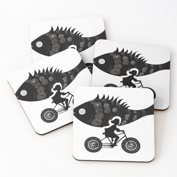 Item preview, Fish and girl riding a bicycle designed and sold by anytka.