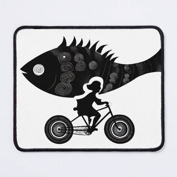 Item preview, Fish and girl riding a bicycle designed and sold by anytka.