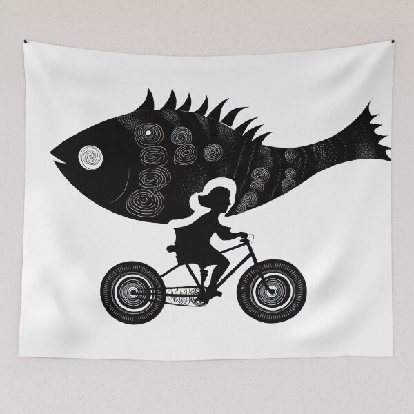 Item preview, Fish and girl riding a bicycle designed and sold by anytka.