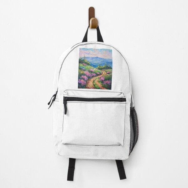 Item preview, Wildflower Mountain Path Oil Painting | Vibrant Impasto Landscape Canvas Print  designed and sold by D Digital Art.