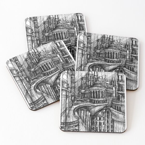 Item preview, Imaginary City Architectural Sketch – Black and White Urban Fantasy Art designed and sold by IlustratorCAT.