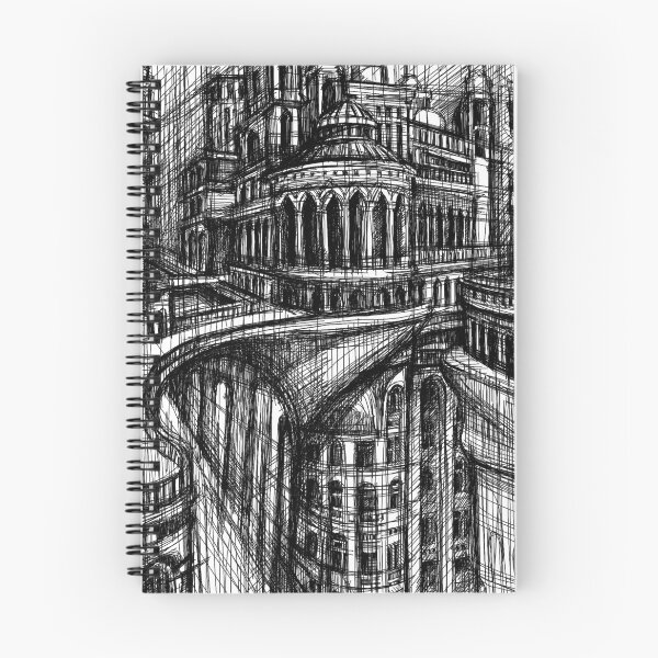 Item preview, Imaginary City Architectural Sketch – Black and White Urban Fantasy Art designed and sold by IlustratorCAT.