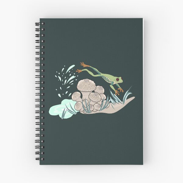 Item preview, Jumping Tree Frog with Wild Mushrooms Illustration - Cottagecore Nature Art designed and sold by LeshanArt.