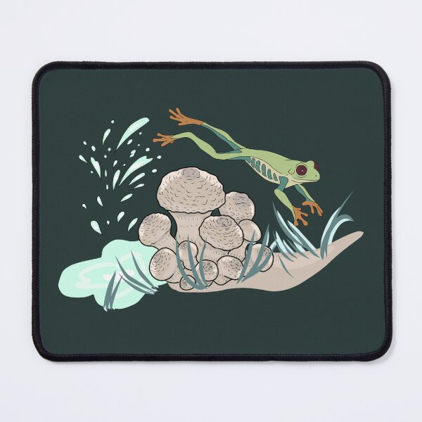 Item preview, Jumping Tree Frog with Wild Mushrooms Illustration - Cottagecore Nature Art designed and sold by LeshanArt.