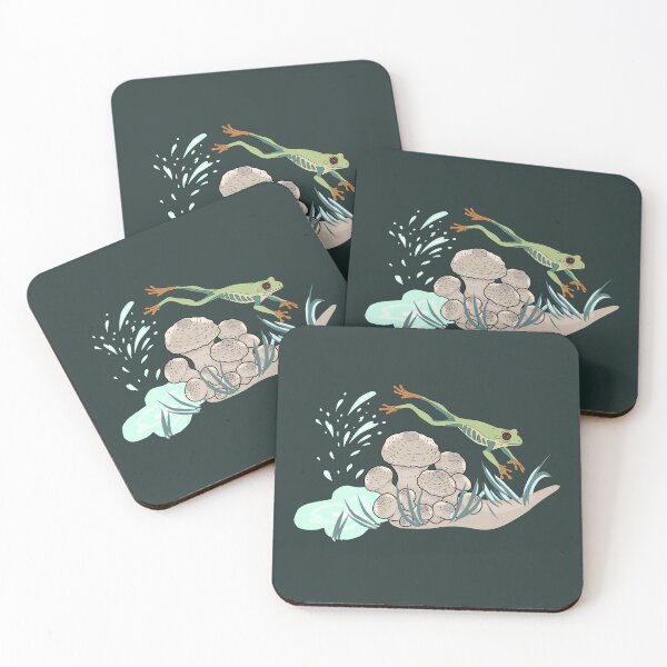 Item preview, Jumping Tree Frog with Wild Mushrooms Illustration - Cottagecore Nature Art designed and sold by LeshanArt.