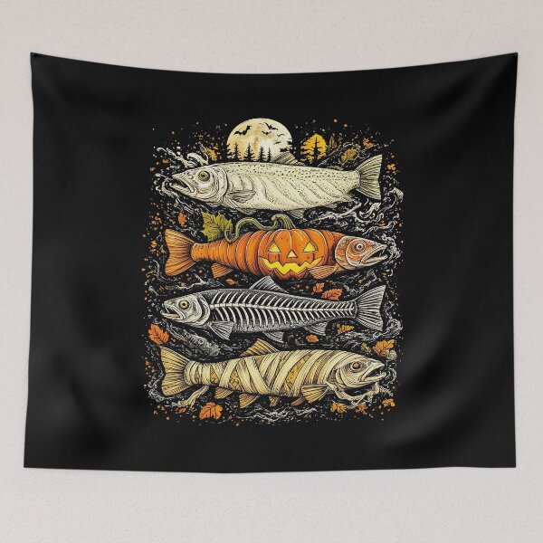 Item preview, Halloween Fishing Ghost Pumpkin Skeleton Mummy Fish designed and sold by suhairee-studio.