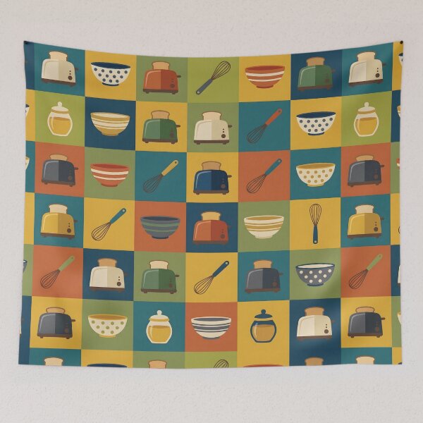 Item preview, Mid-Century Retro Kitchen Pattern - Scandi Folk Art designed and sold by ShabanMerch⭐⭐⭐.