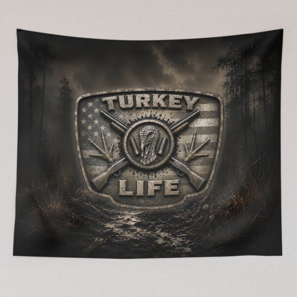 Item preview, Turkey Life American Flag Wild Turkey Hunting Shotgun Logo Wall Art for Turkey Hunters designed and sold by artistwill.