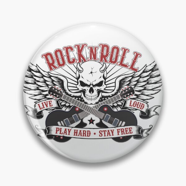 Artikelvorschau, Rock-and-Roll-Totenkopf mit Flügeln, gekreuzten Gitarren und Vintage-Banner entworfen und verkauft von JrNergal.