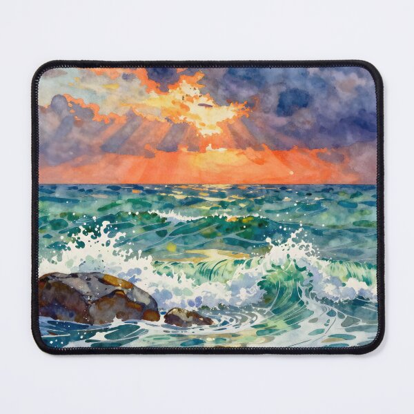 Item preview, Seascape Sun Rays and Ocean Waves designed and sold by Serene Strokes Art.