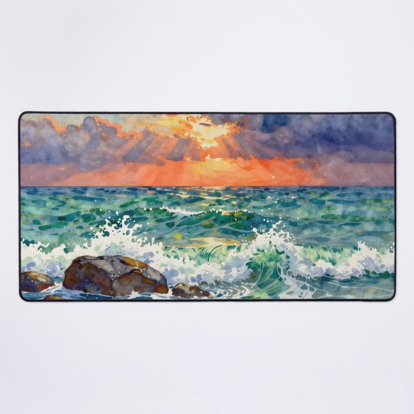 Item preview, Seascape Sun Rays and Ocean Waves designed and sold by Serene Strokes Art.