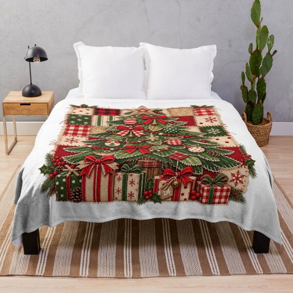 Item preview, Rustic Patchwork Quilt Christmas Tree Holiday Art designed and sold by DesignArtist.ia.