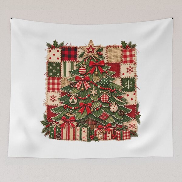 Item preview, Rustic Patchwork Quilt Christmas Tree Holiday Art    designed and sold by DesignArtist.ia.