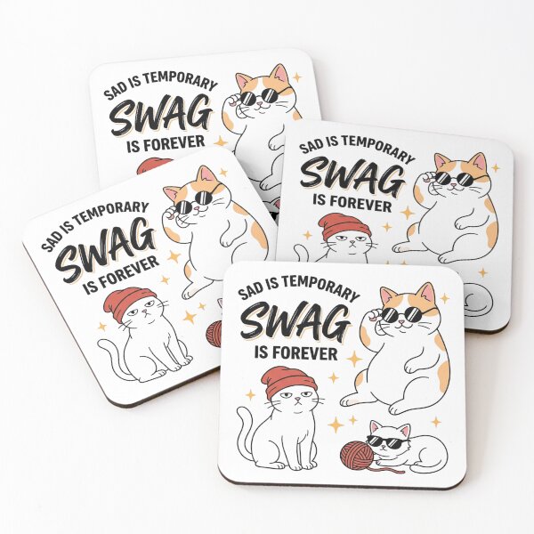 Item preview, Sad Is Temporary Swag Is Forever Cool Cats Sunglasses Streetwear Meme Illustration    designed and sold by raedattia.