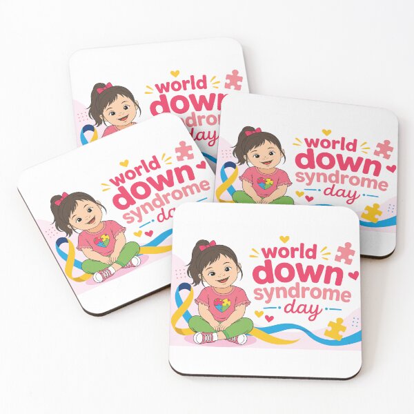 Item preview, World Down Syndrome Day banner with happy girl, colorful puzzle pieces and awareness symbols designed and sold by JrNergal.
