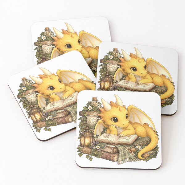 Item preview, Cozy Reading Dragon with Books Cute Cottagecore Fantasy Art designed and sold by Hatchling Hollow.
