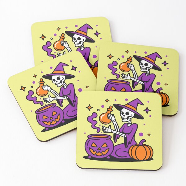 Item preview, Skeleton Witch Brewing Potion Cauldron Halloween designed and sold by SolutionsArt.