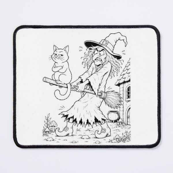Item preview, Witch Flying Lesson with Unimpressed Cat designed and sold by ComedyInkFactor.
