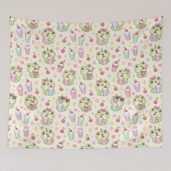 Item preview, Kawaii Frog Milkshake Pattern designed and sold by Soft Berry Studio.