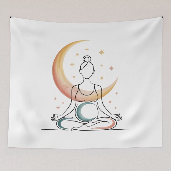 Item preview, Golden Crescent Moon Halo Prenatal Sketch designed and sold by 108stillness.