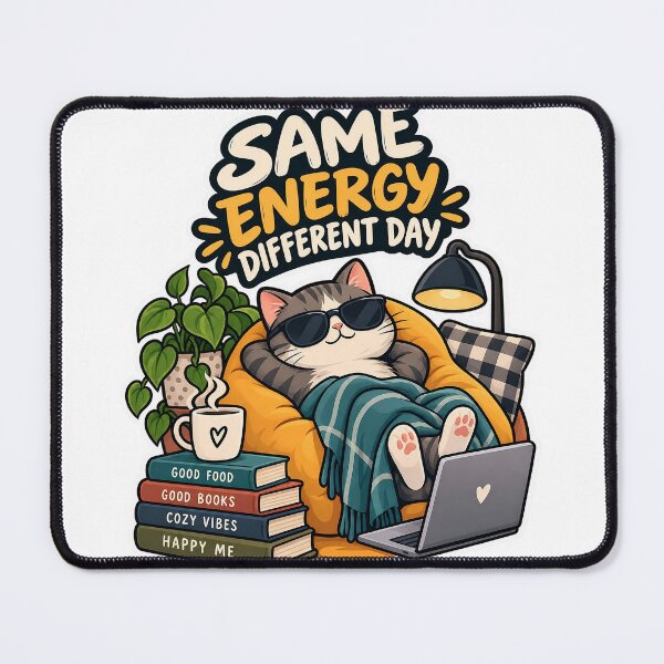 Item preview, Same Energy Different Day – Cozy Cat Humor designed and sold by Pixel & Ponder.