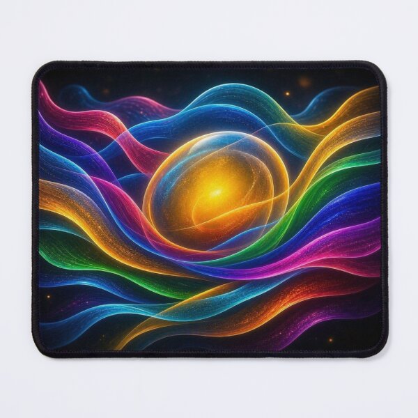 Item preview, Neon Abstract Energy Waves and Glowing Cosmic Orb Art designed and sold by Breezes-of-Ida.