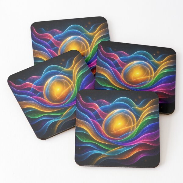 Item preview, Neon Abstract Energy Waves and Glowing Cosmic Orb Art designed and sold by Breezes-of-Ida.