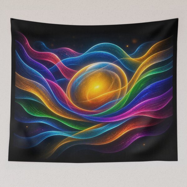 Item preview, Neon Abstract Energy Waves and Glowing Cosmic Orb Art designed and sold by Breezes-of-Ida.