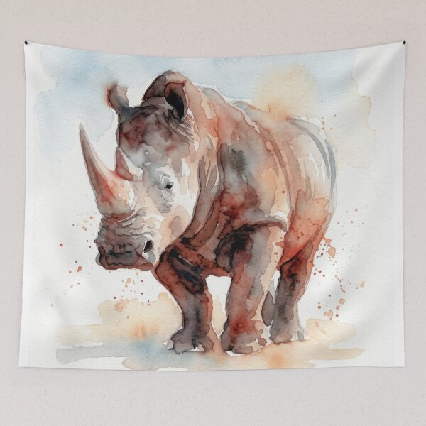 Item preview, Vibrant Rhinoceros Watercolor Wildlife Art designed and sold by caracatita75.