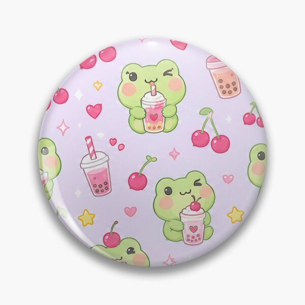 Item preview, Kawaii Frog Cherry Drink Pattern designed and sold by Soft Berry Studio.