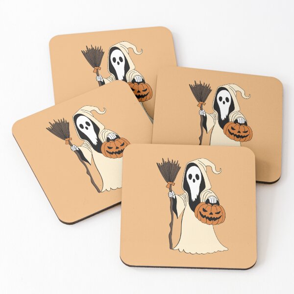 Item preview, Spooky Ghost Reaper with Broom and Pumpkin Lantern designed and sold by SolutionsArt.