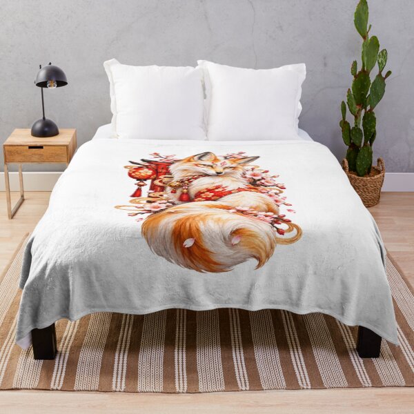 Item preview, Elegant Kitsune Fox in Traditional Japanese Kimono with Sakura designed and sold by CzipipitoStudio.