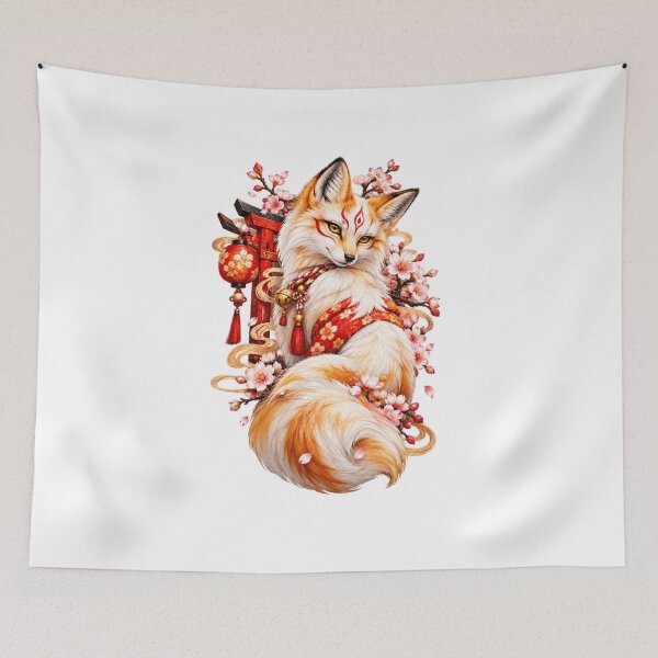 Item preview, Elegant Kitsune Fox in Traditional Japanese Kimono with Sakura designed and sold by CzipipitoStudio.