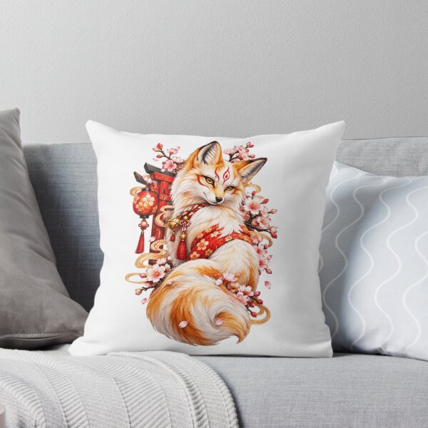 Aperçu de l'œuvre Renard kitsune élégant en kimono traditionnel japonais avec des fleurs de cerisier créée et vendue par CzipipitoStudio.