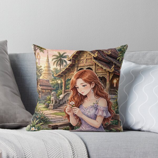 Item preview, Thailand Chiang Mai Temple with a Sweet Redhead Traveler in a Romantic Lavender Dress, Tropical Garden and Peaceful Asian Travel Landscape designed and sold by DibujandoPorfa.