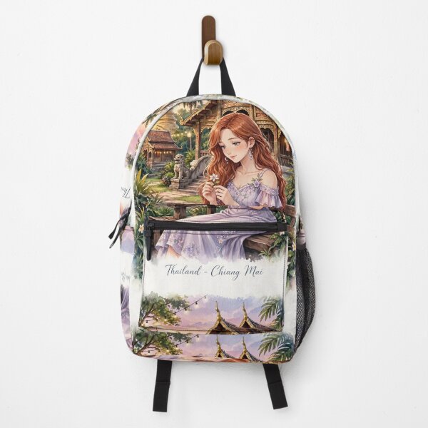 Item preview, Thailand Chiang Mai Temple with a Sweet Redhead Traveler in a Romantic Lavender Dress, Tropical Garden and Peaceful Asian Travel Landscape designed and sold by DibujandoPorfa.