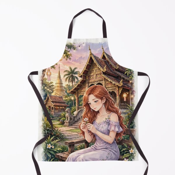 Item preview, Thailand Chiang Mai Temple with a Sweet Redhead Traveler in a Romantic Lavender Dress, Tropical Garden and Peaceful Asian Travel Landscape designed and sold by DibujandoPorfa.