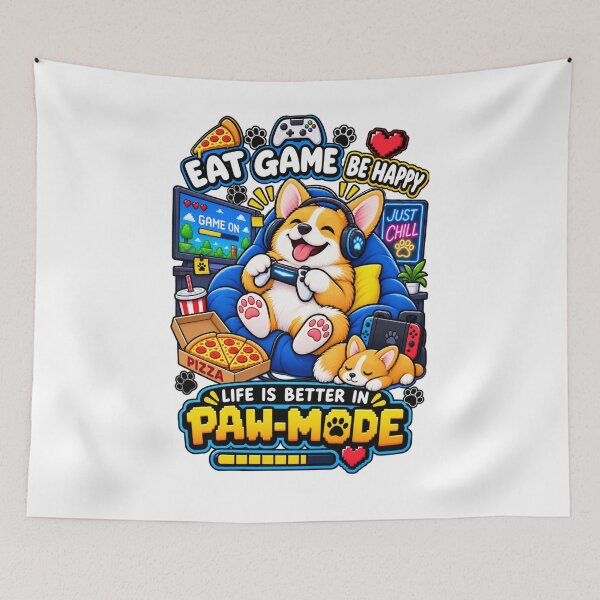 Item preview, Cute Corgi Gamer – Eat Game Be Happy – Funny Gaming Dog designed and sold by JrNergal.