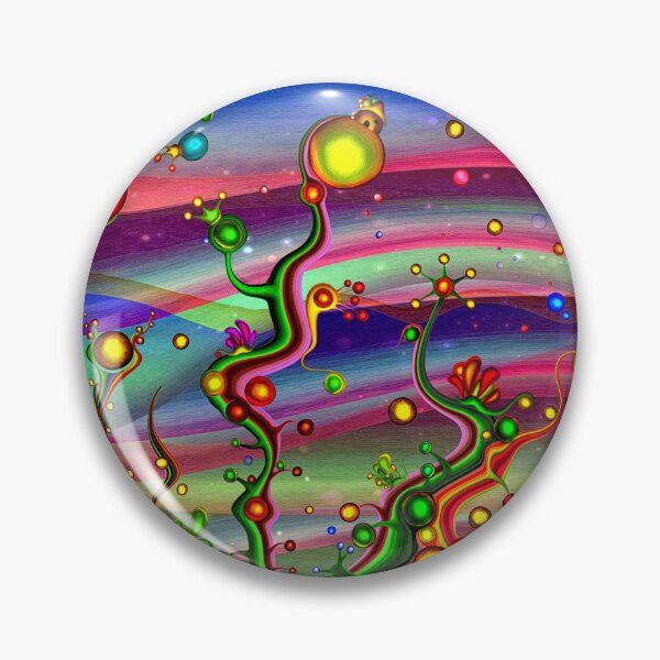 Item preview, Whimsical psychedelic forest alien floral snails pin button designed and sold by Ofir mor.
